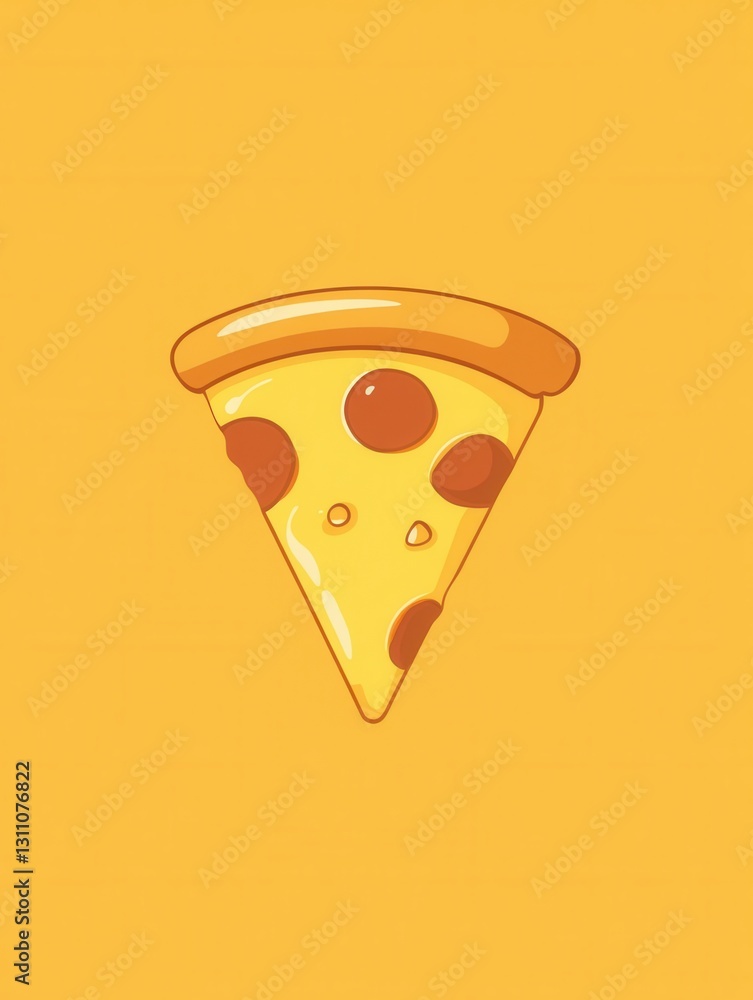 Poster minimalist pizza slice logo with warm yellow orange cheese and playful design suitable for various c