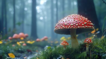 Wild mushrooms growing in nature