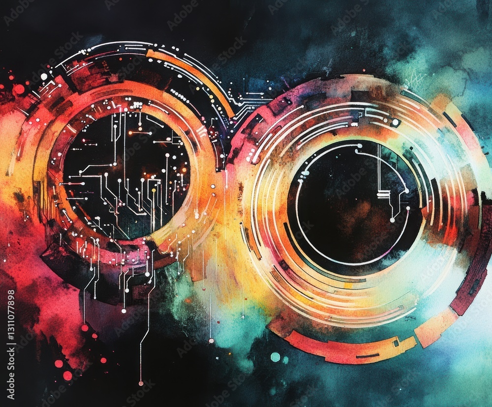 Poster tech infinity: a visually stunning artistic representation, showcasing interconnected circles and ci
