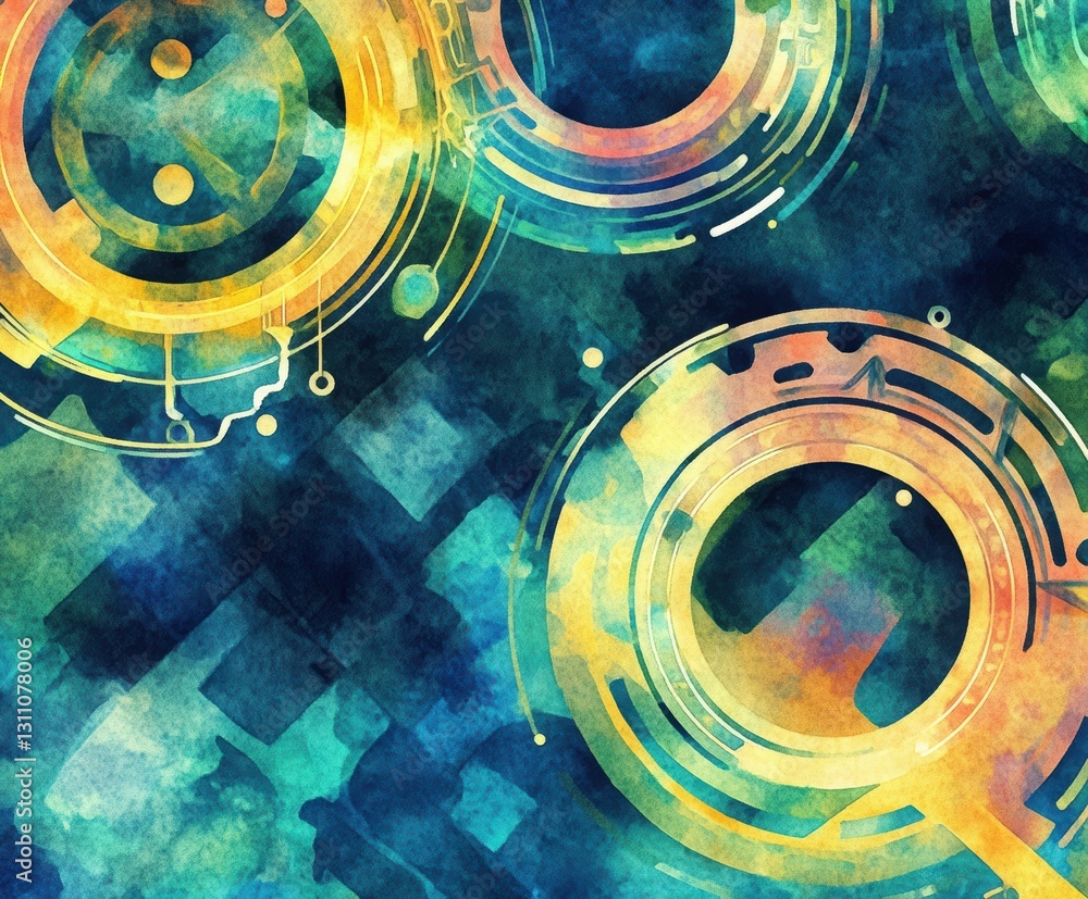 Poster abstract technology circles: an artistic abstract composition featuring overlapping circles and intr
