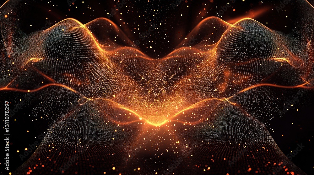 Poster abstract technology background with particles and lines in motion