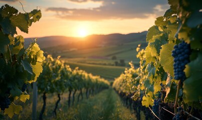 Fototapeta premium Vineyard Sunset Landscape