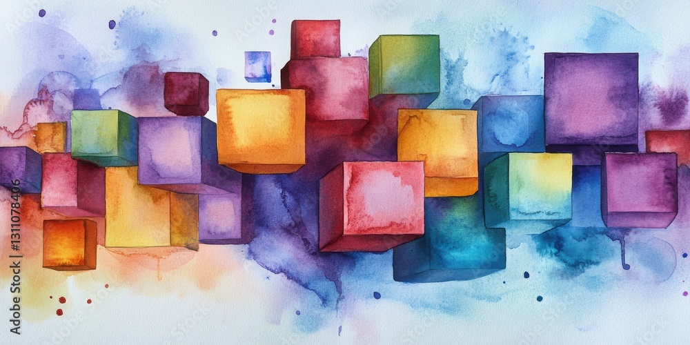 Aufkleber abstract colorful cubes: an artistic arrangement of colorful cubes, each with unique hues and tones,