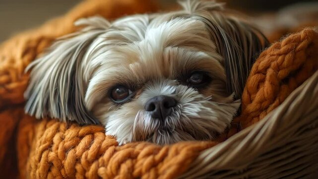 Shih Tzu Puppy in Knit Blanket