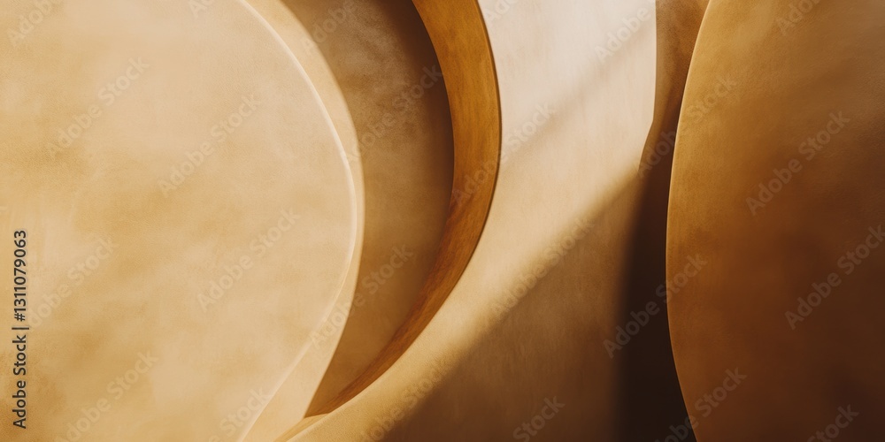 Poster sculptural curves: an abstract composition of smooth, curving walls with sun-dappled shadows, creati