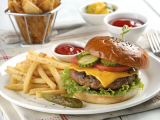 hamburger and fries