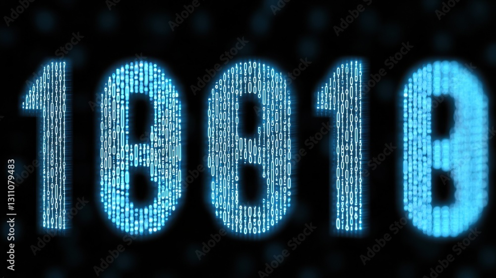Aufkleber digital binary numbers in bright blue and black background