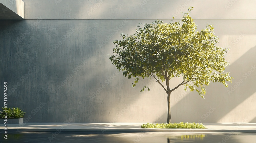 Poster serene tree in tranquil light setting for calm atmosphere