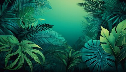 A rich blend of deep jungle greens and vibrant turquoise accents, capturing the essence of a tropical rainforest. This gradient evokes the lush, dense foliage and vibrant colors of an exotic, tropical