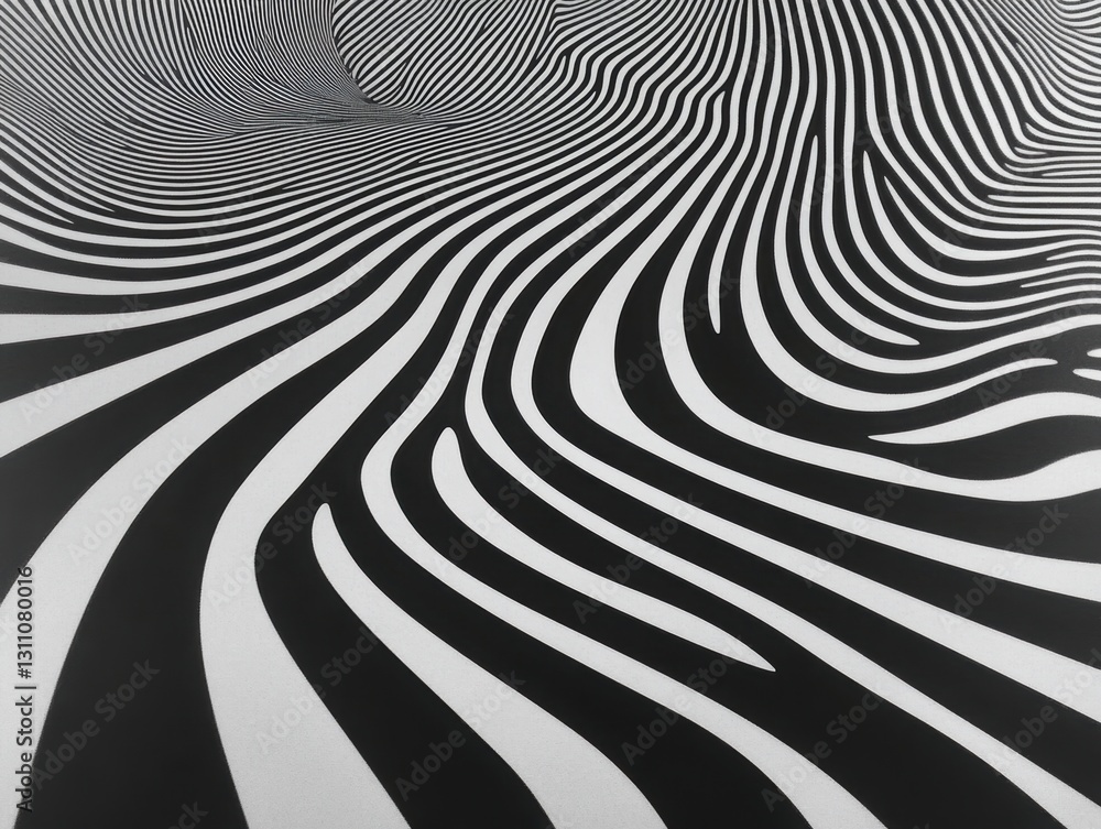 Poster mind-bending lines: a mesmerizing optical illusion of undulating black and white stripes creates a d