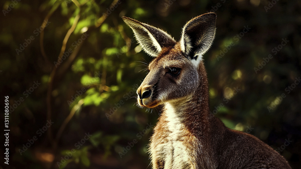 Poster intense kangaroo portrait with deep contrast in natural setting