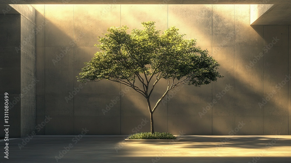 Poster serene tree in tranquil light within a modern architectural space