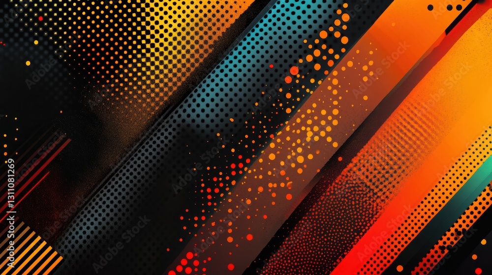 Poster abstract geometric composition: dynamic diagonal lines and textured patterns create a sense of depth