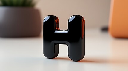 Stylish black acrylic letter 'H' on a clean tabletop with warm background tones.