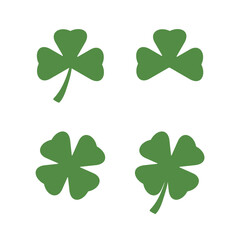 Shamrock and Four-Leaf Clover Icons. Green lucky clovers in different styles. Perfect for St. Patrick's Day, Irish-themed designs, and festive decorations.