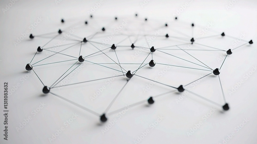 Poster 3d representation of business network with connecting lines and nodes
