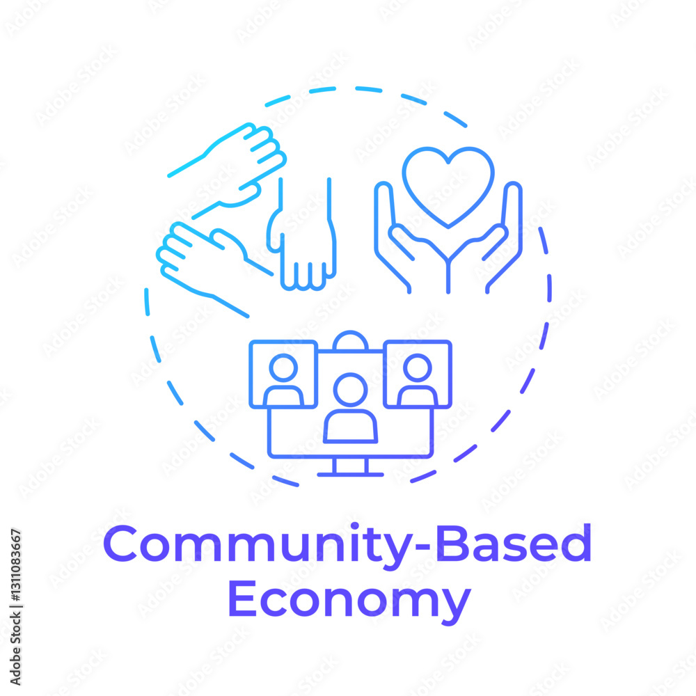 Poster community based economy blue gradient concept icon. local collaboration. core element of sharing sys