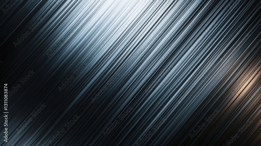 Poster dynamic metallic lines: abstract close-up of textured diagonal lines, blending shades of silver, dar