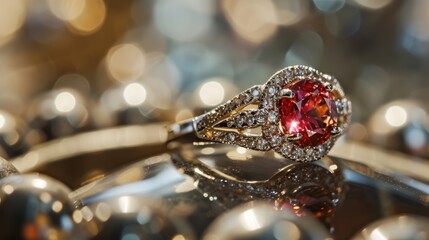 Wedding ring. Wedding rings on the table in a jewelry store. Wedding accessories. Jewelry ring in luxury jewelry store. Luxury jewelry shop. Wedding or Engagement Concept with copy space. 