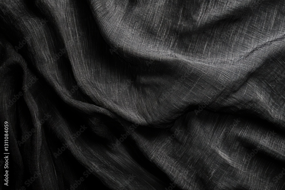 Aufkleber mysterious black fabric: close-up of a flowing, textured black fabric with intricate patterns, captu