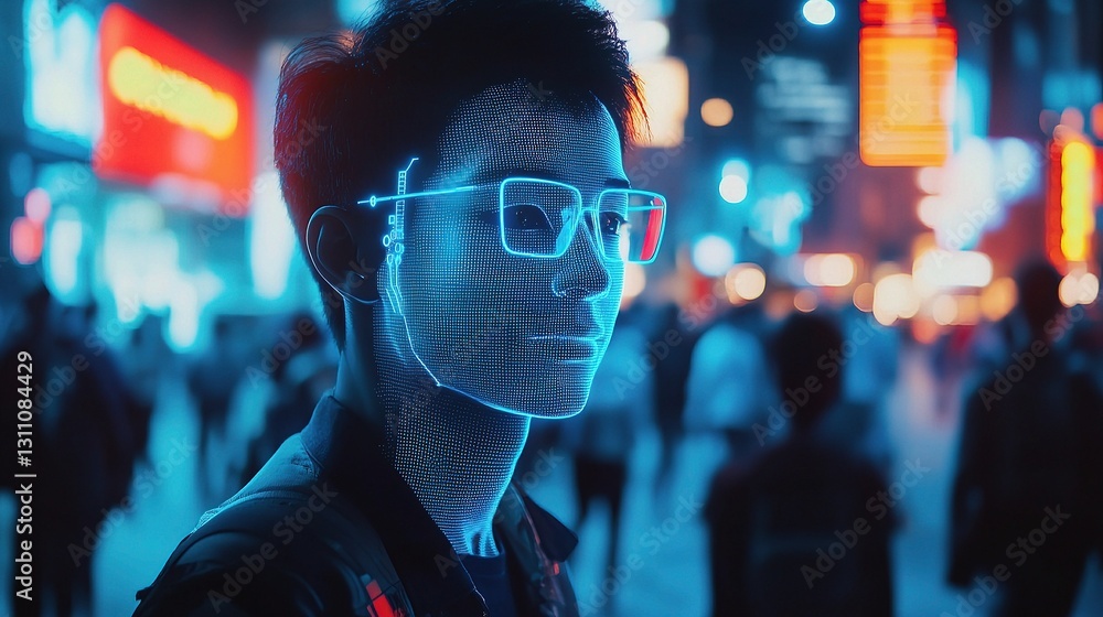Aufkleber ai driven facial recognition technology preview in urban setting