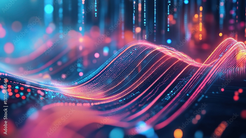 Poster abstract tech design with flowing lines and data representation