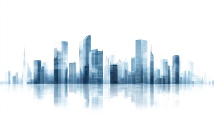 Naklejka premium Modern city skyline reflection, urban development, business, future