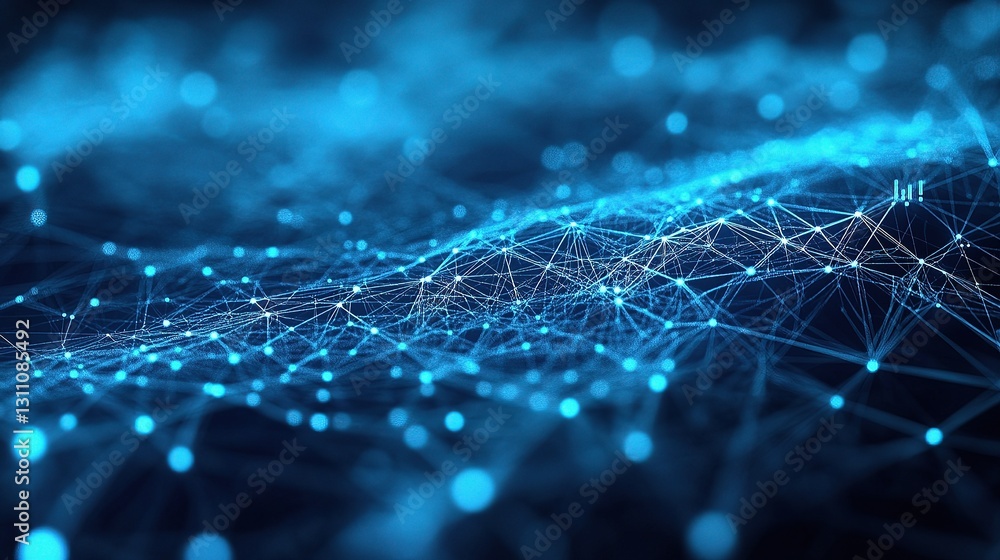Aufkleber abstract technology network with lines and grids in blue colors