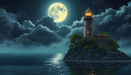 Ancient Lighthouse On A Lonely Island AI Generative
