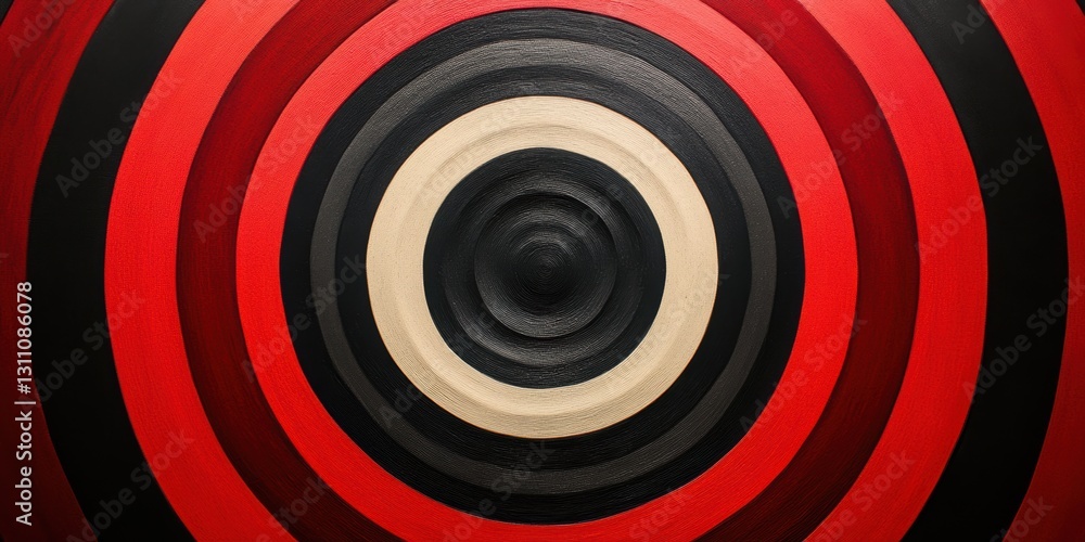 Aufkleber abstract art: an abstract artwork features concentric circles in black, red, and beige, creating a c