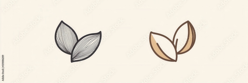 Aufkleber minimalist nut logo showcasing almond and walnut designs in modern abstract line art style for brand