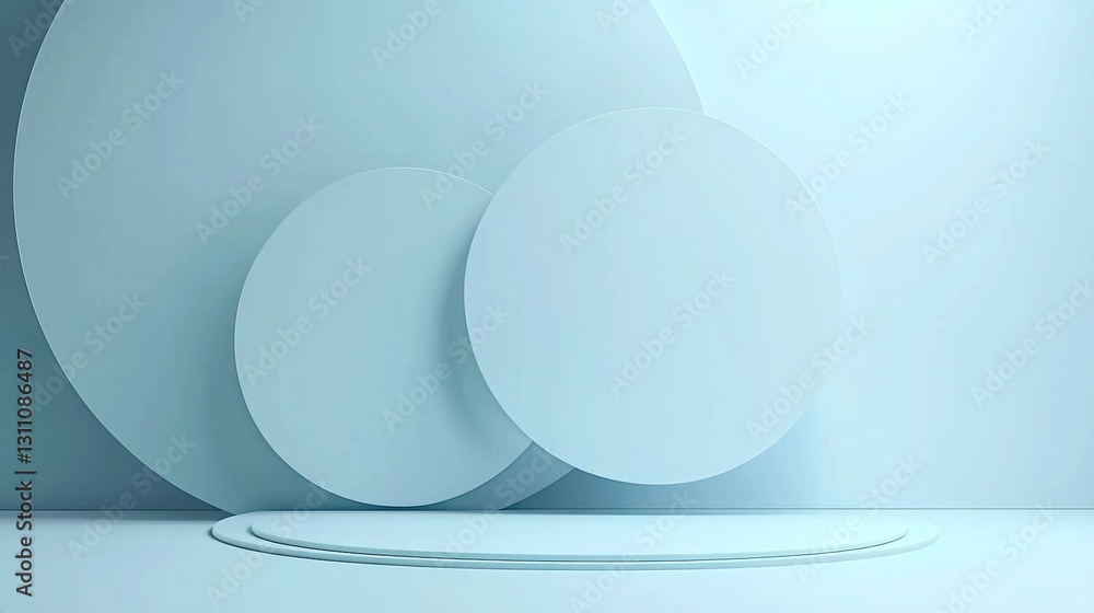 Poster abstract pastel blue background with circular platforms minimalist product display scene modern desi