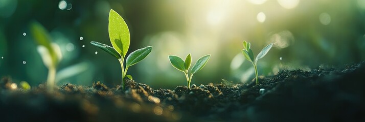 New sprouts growing in fertile soil