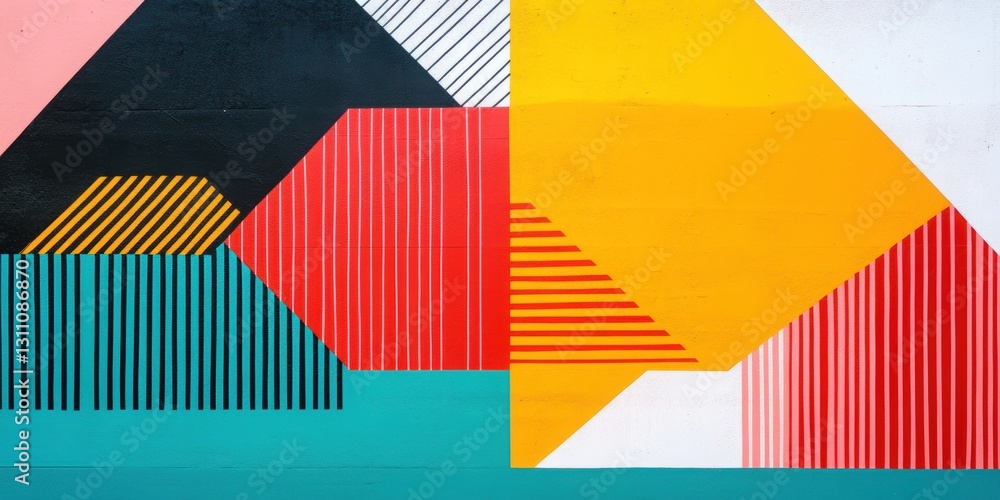 Poster geometric abstraction: a vibrant composition of bold geometric shapes and colorful lines, creating a