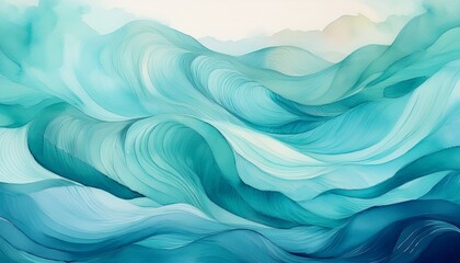 Fototapeta premium A soft watercolor gradient transitioning from pastel turquoise to light blue, capturing the gentle and refreshing feel of an ocean breeze. 