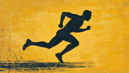 Runner silhouette, gold background, textured, running track