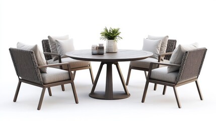 sleek circular alfresco dining set isolated on white, modern outdoor furniture collection, commercial catalog style, clean professional photography, minimalist patio ensemble