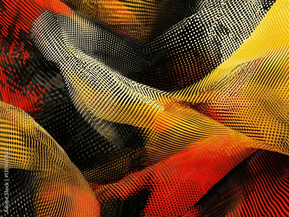 Aufkleber abstract woven: an abstract display featuring a vibrant interplay of woven textures and a dynamic, f