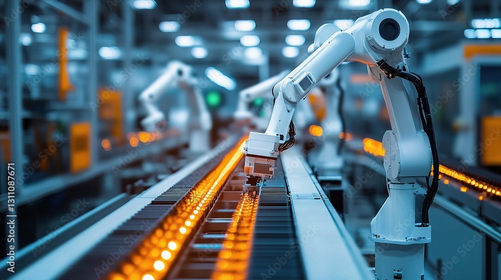 Aufkleber high-tech machine operating in modern factory with glowing lights
