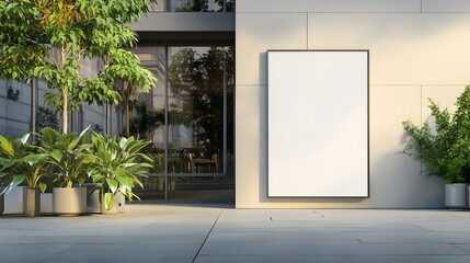 Blank Billboard Outside Modern Building With Plants