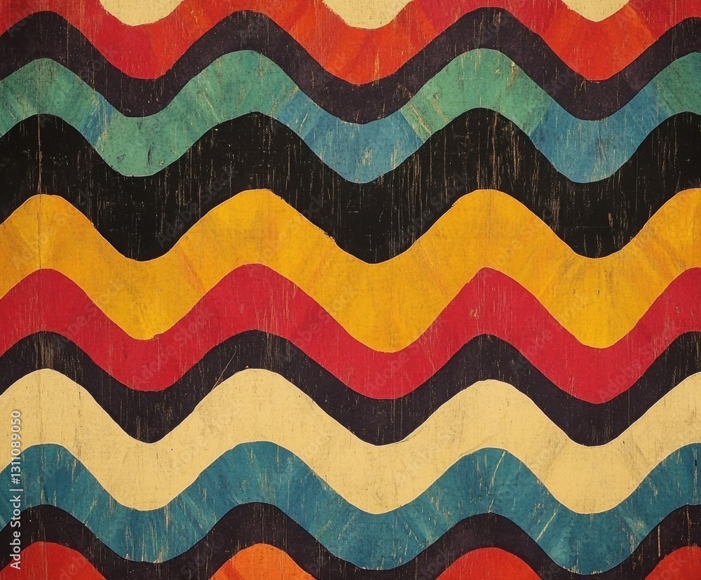 Poster colorful wavy pattern: an eye-catching abstract design featuring vibrant, undulating waves of color,