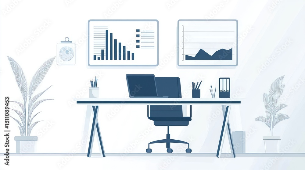 Aufkleber minimalist office workspace with data visualizations