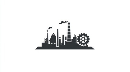 Obraz premium Industrial silhouette landscape, factory complex, smoke stacks, gear, business, background