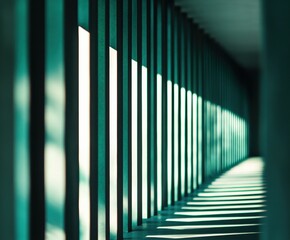 Architectural Corridor: A minimalist, architectural corridor is bathed in the play of light and shadow, creating a sense of depth and geometric elegance.