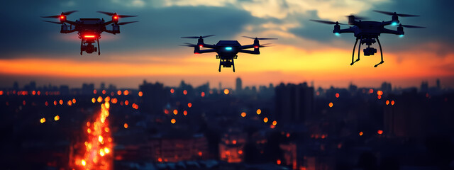 Surveillance Drones Patrolling at Dusk
