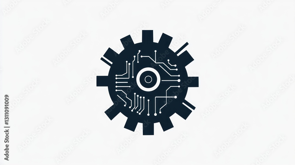 Poster abstract gear with circuit board design, digital technology, background is plain. possible use stock