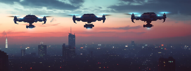 Surveillance Drones Patrolling at Dusk