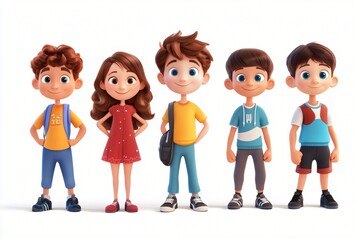 Fototapeta premium Diverse Group of Happy Cartoon Children Kids Boys and Girls Smiling Friendship Playful