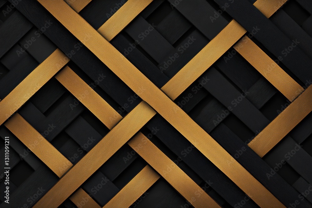 Poster golden weave: a captivating geometric pattern of interwoven gold and black ribbons forms an abstract