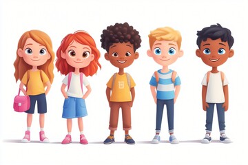 Diverse Group of Happy Cartoon Children Back to School Kids Illustration